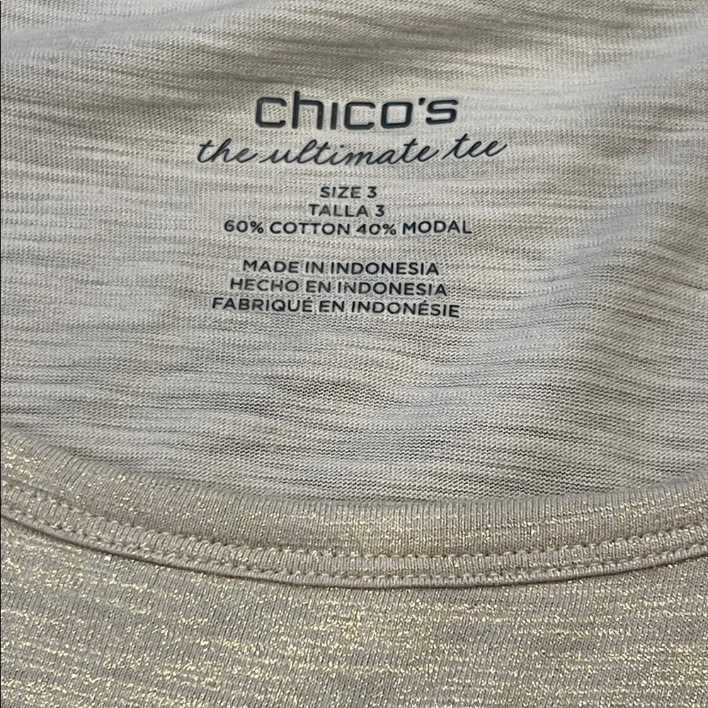 Chico's Shimmery Champagne Gold Short Sleeve High-Low Top Chico’s 3 (US size 16) - Picture 2 of 10